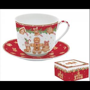 R2S.1454FANG Porcelán reggelizőcsésze+alj, 400ml, dobozban, Fancy Gingerbread