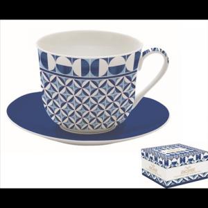 R2S.1454GBLU Porcelán reggelizőcsésze+alj, 400ml, dobozban, Geometric Blue, Atmosphere