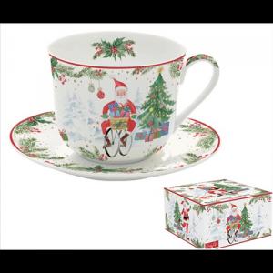 R2S.1454JOYF Porcelán reggelizőcsésze+alj 400ml, dobozban, Joyful Santa