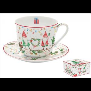 R2S.1454READ Porcelán reggelizőcsésze+alj 400ml, dobozban, Ready for Christmas