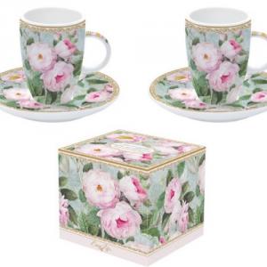 R2S.1460ROBL Porcelán eszpresszócsésze+alj 2 személyes 50ml dobozban,Roses in Bloom