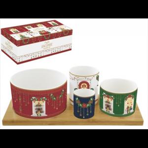 R2S.1468FEAV Porcelán kínálótál 4 db-os szett:11,5/8/6,5/4,5cm átmérő, bambusztálcán 29x13cm, Festive Avenue, Atmosphere