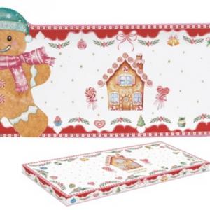 R2S.1471SWEC Porcelántálca mézeskalács figurával, 36x16cm, dobozban, Sweet Christmas