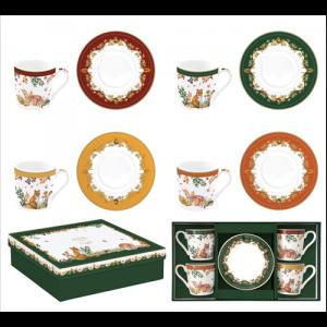 R2S.1475FODR Porcelán eszpresszócsésze+alj 4 személyes, 100ml, dobozban, Forest Dream