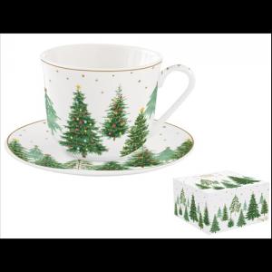 R2S.1478FTRE Porcelán reggelizőcsésze+alj 400ml, dobozban, Festive Trees