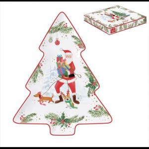 R2S.1481JOYF Porcelán fenyőtálca 20,5x25,5cm, dobozban, Joyful Santa