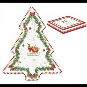 R2S.1481MNOE Porcelán fenyőtálca 20,5x25,5cm, dobozban, Magie de Noel