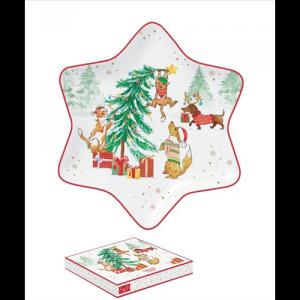 R2S.1484CHGA Porcelán csillagtálca 22,5cm, dobozban, Christmas Gang