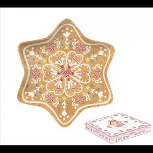 R2S.1484SWEC Porcelántálca 22,5cm, mézeskalács csillag forma, dobozban, Sweet Christmas