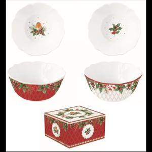 R2S.1490CHBE Porcelán tálkaszett 2 db-os, 14x6cm, dobozban, Christmas Berries