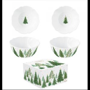 R2S.1490FTRE Porcelán tálkaszett 2 db-os, 14x6cm, dobozban, Festive Trees