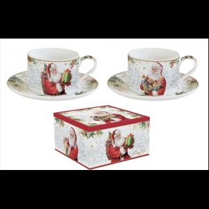 R2S.1495SANC Porceláncsésze+alj 240ml, 2 személyes, dobozban, Santa Is Coming