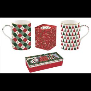 R2S.1497FACH Porcelánbögre 350ml, 2db+fémdoboz 7,5x7,5x9cm, ajándékszett dobozban, Fancy Christmas, Atmosphere