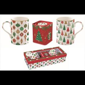 R2S.1497JING Porcelánbögre 350ml, 2db+fémdoboz 7,5x7,5x9cm, ajándékszett dobozban, Jingle Bells, Atmosphere
