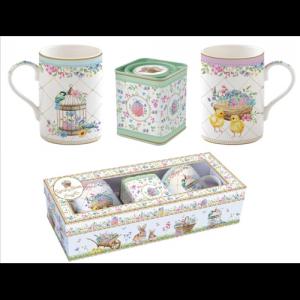 R2S.1497SPBL Porcelánbögre 350ml, 2db+fémdoboz 7,5x7,5x9cm, ajándékszett dobozban, Spring Bloom