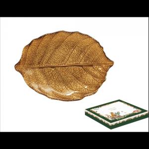 R2S.1534FODO Nyírfalevél üvegtányér 26x18cm, dobozban, Forest Dream