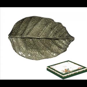 R2S.1535FODG Nyírfalevél üvegtányér 32x21cm, dobozban, Forest Dream