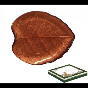 R2S.1537FODR Hársfalevél üvegtányér 23x20cm, dobozban, Forest Dream