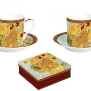 R2S.169VAN1 Porcelán eszpresszócsésze+alj 2 személyes, 75ml, dobozban, Van Gogh: Napraforgók