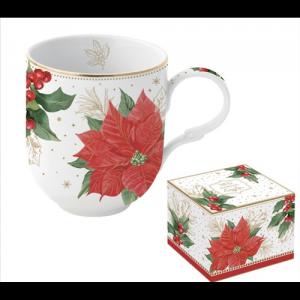 R2S.1721POBE Porcelánbögre 350ml, dobozban, Poinsettia & Berries