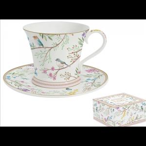 R2S.1786BIME Porceláncsésze+alj 200ml, dobozban, Birds Melody