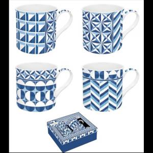 R2S.179GBLU Porcelán bögreszett 4 db-os, 300ml, dobozban, Geometric Blue, Atmosphere