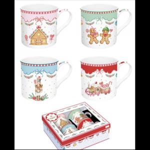 R2S.179SWEC Porcelánbögre 4db-os 300ml, dobozban, Sweet Christmas