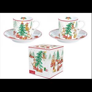 R2S.211CHGA Porcelán eszpresszócsésze+alj 2 személyes 75ml dobozban, Christmas Gang