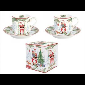 R2S.211JOYF Porcelán eszpresszócsésze+alj 75ml, 2 személyes, dobozban, Joyful Santa