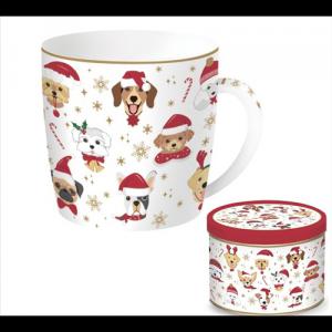 R2S.217CHFD Porcelánbögre 350ml,fémdobozban, Christmas Friends Dogs