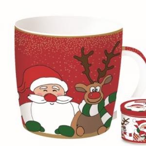 R2S.217CRF1 Porcelánbögre 350ml,fémdobozban,Christmas Friends 1