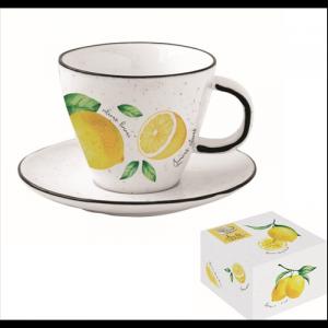 R2S.2204AMAL Porceláncsésze+alj 250ml,dobozban,Amalfi citrom mintás