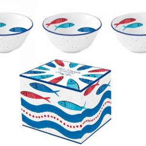R2S.2215SARD Porcelán tálkaszett S/3 10cm dobozban,Sardine's Party