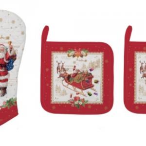 R2S.2630CHME Edényalátét 2 db, 20x20cm+edényfogó kesztyű 20x30cm, 100% pamut, Christmas Memories