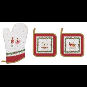 R2S.2630MNOE Edényalátét 2 db, 20x20cm+edényfogó kesztyű 20x30cm, 100% pamut, Magie de Noel