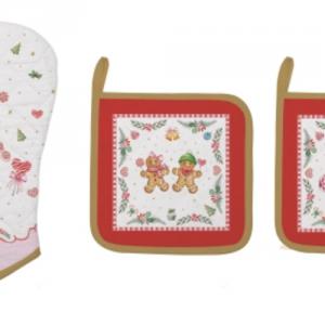 R2S.2630SWEC Edényalátét 2db 20x20cm+edényfogó kesztyű 20x30cm,100% pamut,Sweet Christmas
