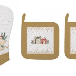 R2S.2630WHEL Edényalátét 2 db, 20x20cm+edényfogó kesztyű 20x30cm, 100% pamut, White Elegance