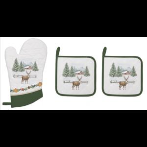 R2S.2630WHIF Edényalátét 2 db, 20x20cm+edényfogó kesztyű 20x30cm, 100% pamut, White Forest