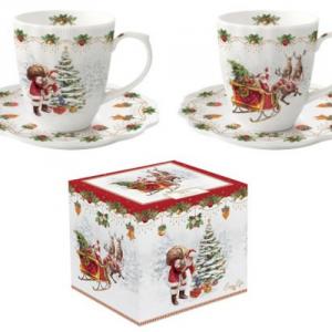 R2S.2782NOCH Porcelán eszpresszócsésze+alj 2 személyes, 110ml, dobozban, Nostalgic Christmas