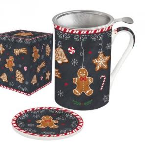 R2S.280GING Porcelánbögre 300ml, tetővel, fémszűrővel, dobozban, Gingerbread