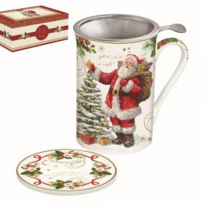 R2S.280MAGI Porcelánbögre tetővel, fémszűrővel, 300ml, dobozban, Magic Christmas