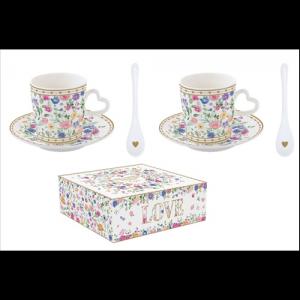 R2S.3107MAMO Porcelán eszpreszócsésze+alj, 2 személyes, 100ml, porcelánkanállal, dobozban,Mon Amour