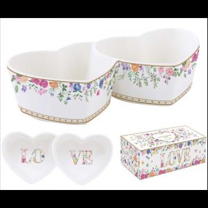 R2S.3111MAMO Porcelán dupla szívtálka 20x9,5cm, dobozban, Mon Amour