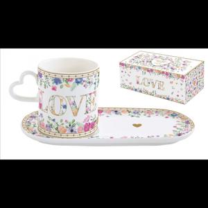 R2S.3114MAMO Porcelánbögre 320ml, porcelántálcán 23x12cm, dobozban,Mon Amour