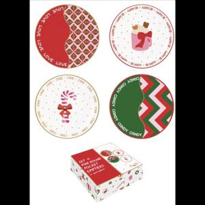 R2S.3220CTWI Porcelántálkák 4 db-os szett, 10cm, dobozban, Christmas Twist