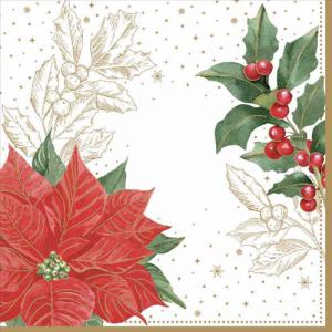 R2S.414POBE Papírszalvéta 33x33cm, Poinsettia & Berries,20db-os