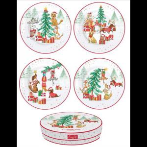 R2S.924CHGA Porcelán desszerttányérszett 4db-os,19cm dobozban, Christmas Gang