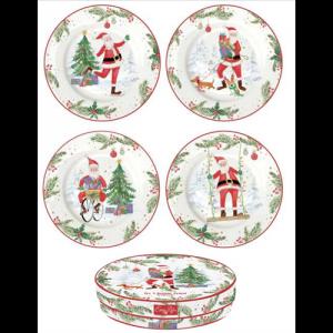 R2S.924JOYF Porcelán desszerttányérszett 4db-os, 19cm, dobozban, Joyful Santa