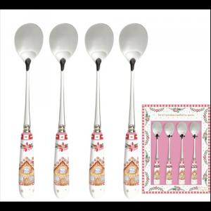 R2S.965SWEC Rozsdamentes teáskanál szett 4 db-os, porcelánnyéllel, Sweet Christmas