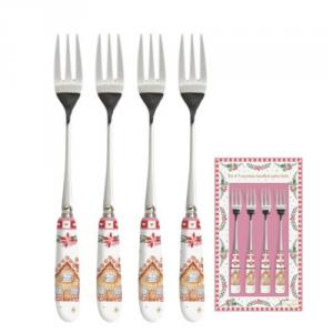 R2S.969SWEC Rozsdamentes süteményes villaszett 4 db-os, porcelánnyéllel, Sweet Christmas